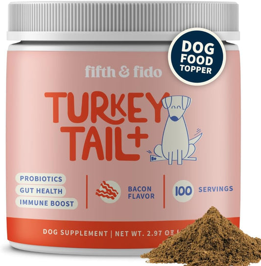 Fifth & Fido Turkey Tail Mushroom for Dogs – Lipoma Treatment for Dogs - Mushroom Supplement with Immune Support for Lipoma, Lumps & Bumps – Premium Pet Vitamins and Supplements Made in USA, 100 Serv.