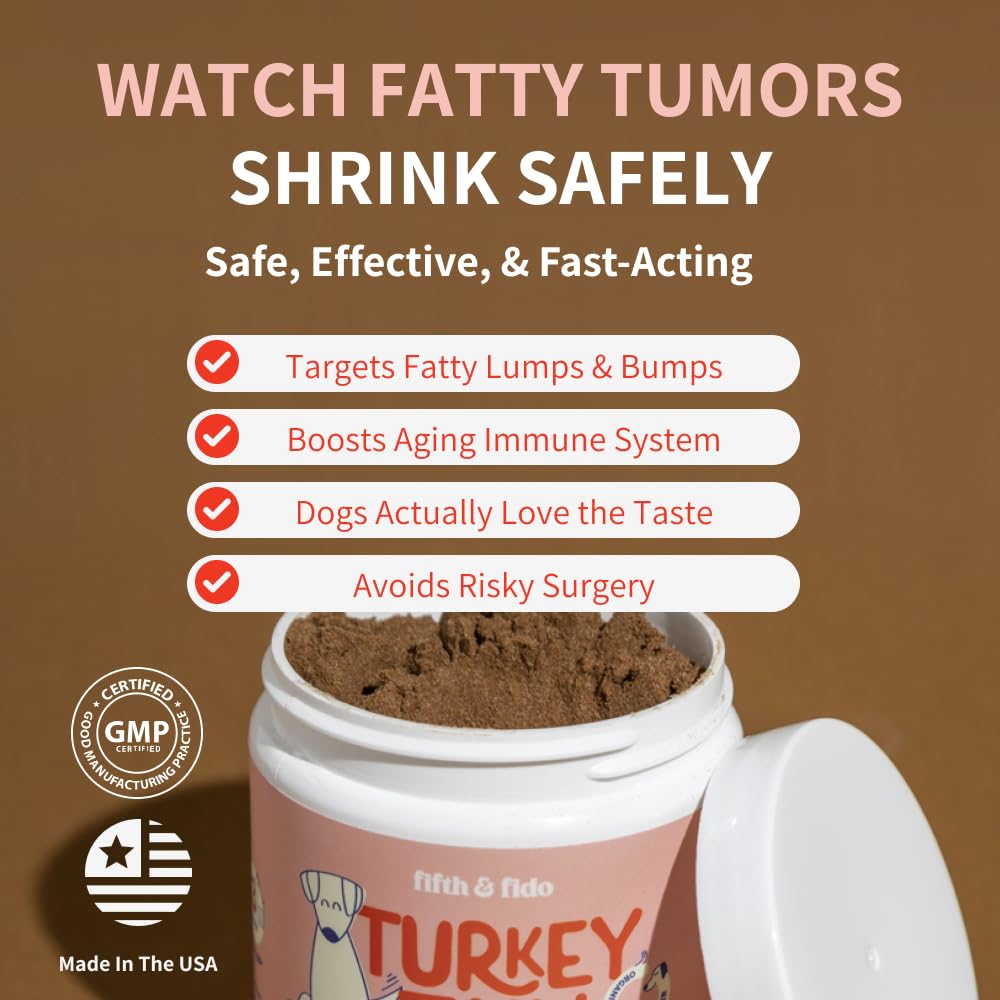 Fifth & Fido Turkey Tail Mushroom for Dogs – Lipoma Treatment for Dogs - Mushroom Supplement with Immune Support for Lipoma, Lumps & Bumps – Premium Pet Vitamins and Supplements Made in USA, 100 Serv.