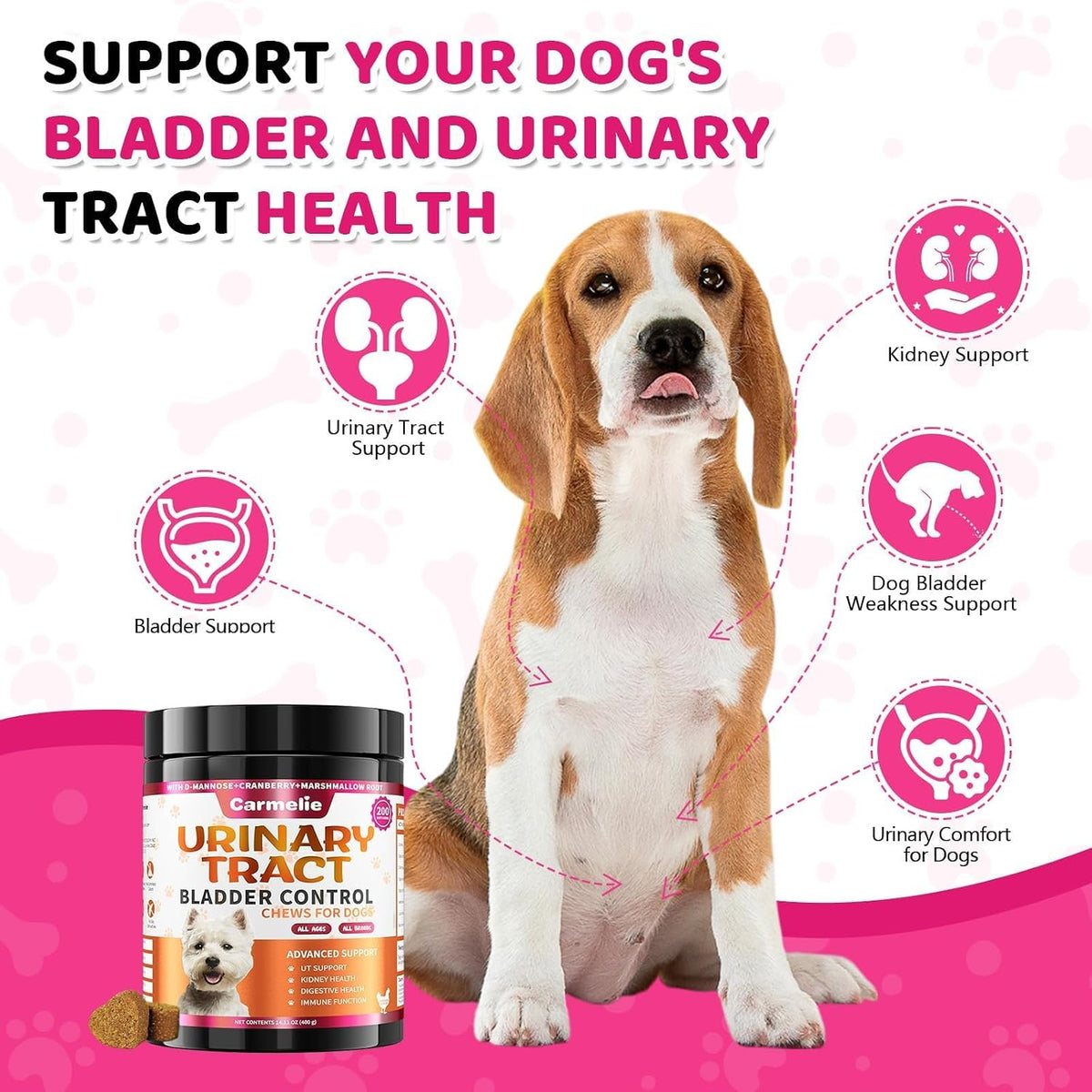 Cranberry for Dogs, Dog Urinary Tract & Bladder Support + D-Mannose, 200ct | Dogs Cranberry Chews with D-Mannose, Bladder & Kidney for Dogs, Urinary Tract Support, Immune & Gut Support, Chicken, 200ct